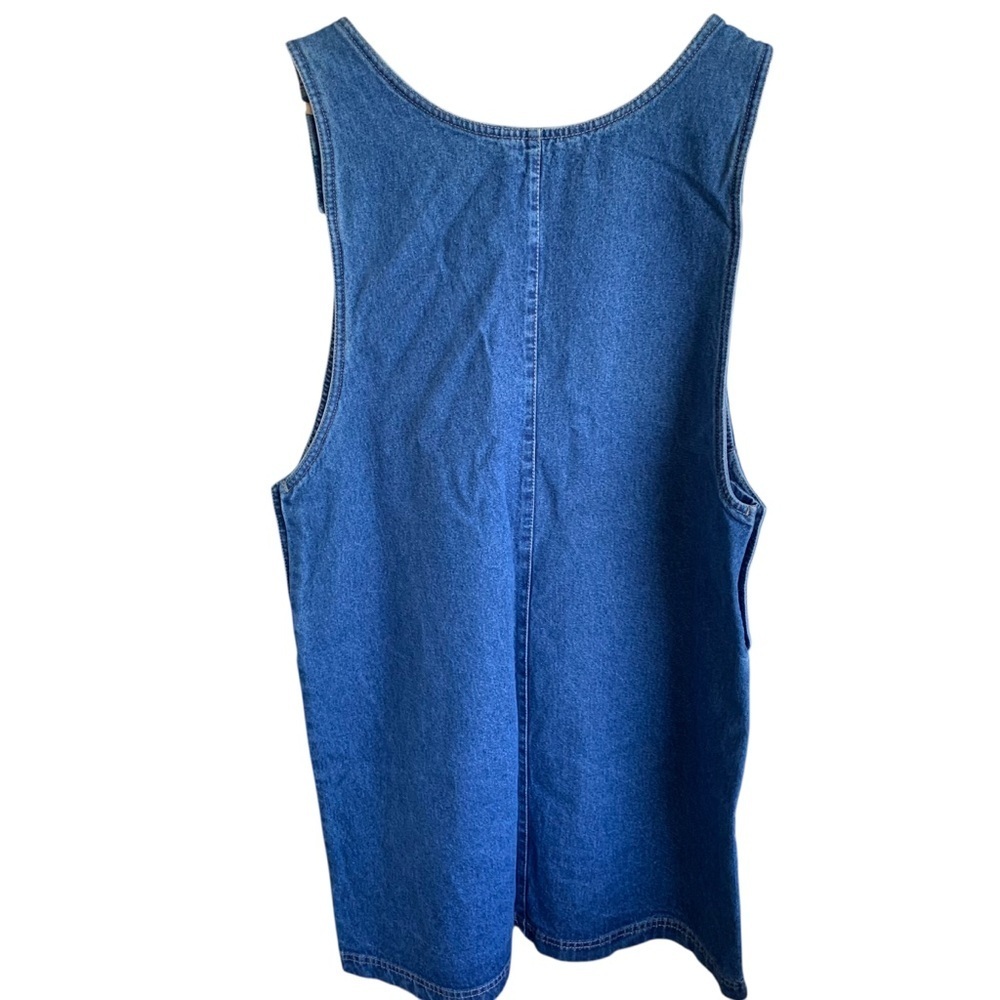 Vintage Denim Embroidered Flowers Dress True Blue Size Large 90s Teacher - Picture 4 of 9